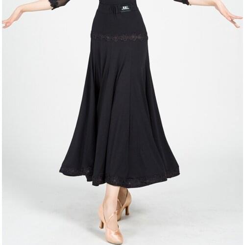High Quality Women Black Ballroom Dance Skirt Waltz Tango Competition Dancing Wear Lady Sexy Mesh Big Swing Long Skirts DWY5062