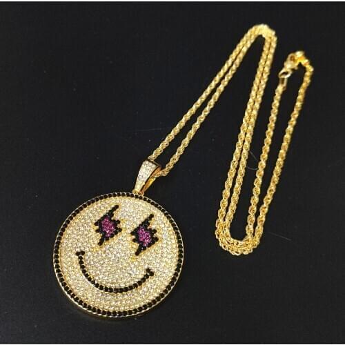 Hip Hop Couple Jewelry Gift Lightning Eyes Smiling Face Pendant Iced Out Bling AAA Cubic Zirconia Nancy Drew Necklace Mens