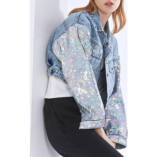 Goth European And American Fashion Brand Denim Jacket Women 2021 Womens Spring Loose Sequined Long-Sleeved Short Denim Jacket