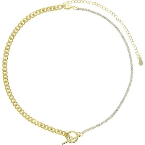 New Gold Color European Women Choker Jewelry Tennis Chain Tongle Clasp Half Open Link Chain Half Cuban Chain Necklace