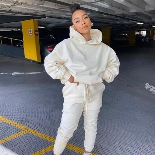 2021 Solid Women Set Hooded Sweatshirt Jogger Pants Suit Tracksuit Matching Two Piece Set Autumn Winter Casual Outfits