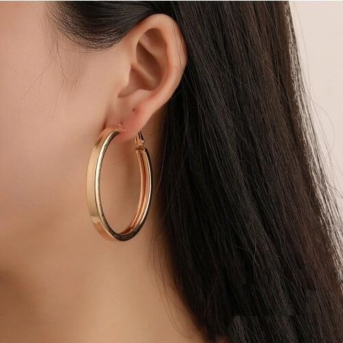1Pair European Geometric Big Round Hoop Earrings For Women Trendy Punk Gold Color Smooth Party Circle Earing E260