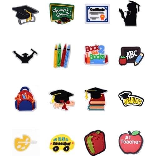 1 Pcs 2021 Hot Selling Cartoon Graduation Cute Icon Shoes Charms Silicone Slipper Accessories High Quality For Gifts Decor