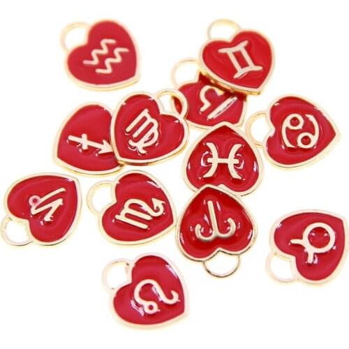 12pcs 12*14mm Animal 12 Constellations Zodiac Charms red Enamel Charms Handmade Pendant For Diy Bracelet Jewelry Making