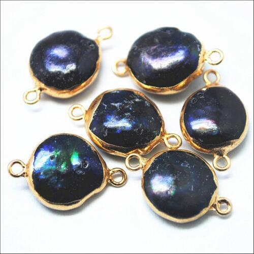 3pcs nature black pearl connectors cultured freshwater pearl with golden colors for charms bracelets making size 12mm