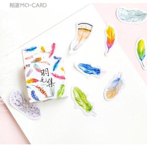 45pc/Box Color Feather And Paper Sticker Kawaii Decorative Photo Album Mobile Phone DIY Decal Scrapbook Office School Supplies