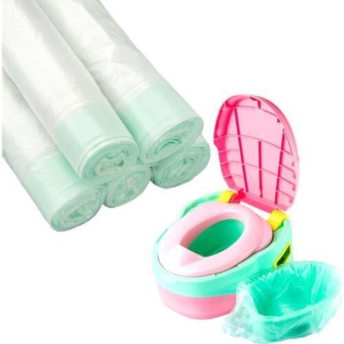 5 Roll/50 Pcs Universal Potty Training Toilet Seat Bin Bags Travel Potty Liners "Easy Tie" handles Dispenser box