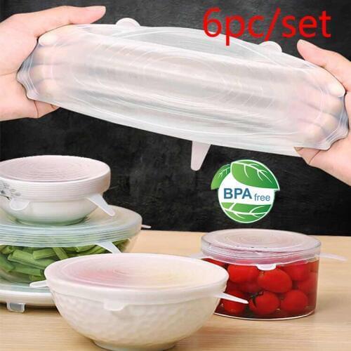 6Pcs/lot Reusable Silicone Wrap Seal Food Fresh Keeping Wrap Lid Cover Stretch Vacuum Food Wrap Kitchen Tools
