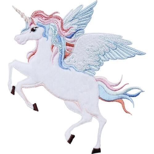 AHYONNIEX 13.5cm x 15cm Fly Unicorn Patches for Clothes Kid Bag Cartoon Iron On Patches for DIY Clothes Large Stick Glue Patch