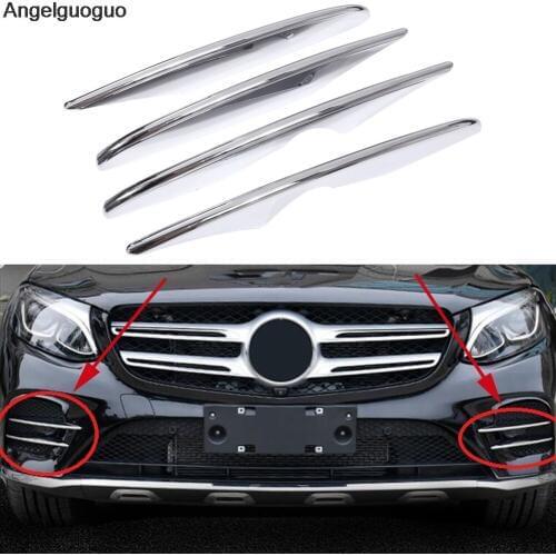 Angelguoguo Car ABS Chrome Front Fog Light Lamp Cover Sticker Trim Stripe For Mercedes Benz GLC Class X253 Sport 2015 2016 2017