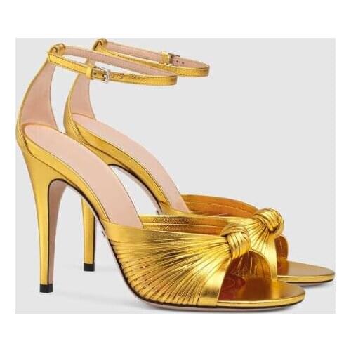 Moraima Snc Narrow Band High Heel Sandal for Woman Summer Open Toe Ankle Strap Gladiator Shoes Big Size Party Shoe Gold Red