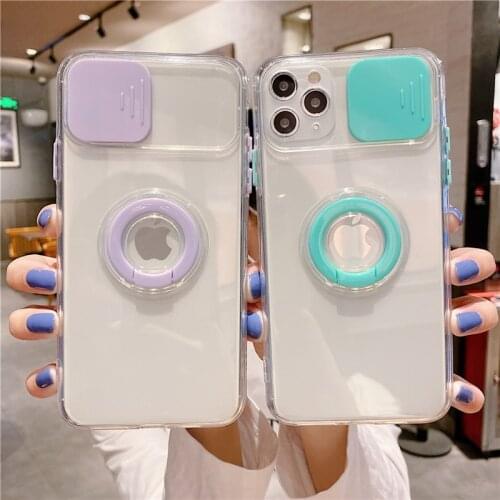 Candy Slide Camera Protection Case For iPhone 12 11 11Pro Max XR XS Max X 8 7 Plus SE 2020 Shockproof Ring Holder Soft Back Case