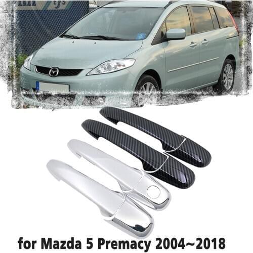 Black Carbon Fiber handle Or Chrome Side Door Cover Trim Set for Mazda 5 Premacy 2004~2018 Car Accessories 2005 2006 2007 2008