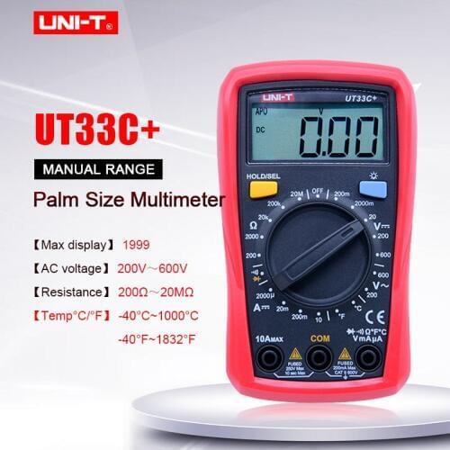 UNI-T UT33C+ Digital Multimeter AC DC voltage DC current resistance Temperature tester Diode test Continuity buzzer