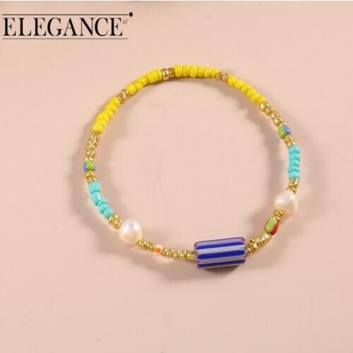 Elegance bohemia fine Pearl round beaded charm bracelets alloy Multicolor bangle Jewelry for women girl party