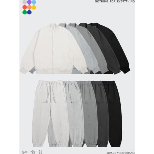 INFLATION Fashion Baseball Jacket Set Couple Winter 350 Gsm Fleece Jacket Tracksuit Men Solid Color Loose Joggers Suits Men