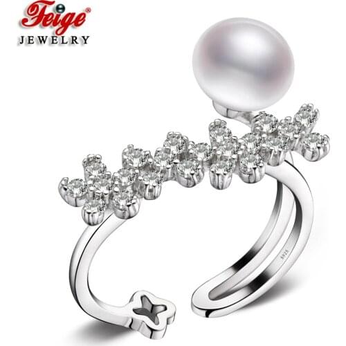 Trendy Design 2 Colors 925 Sterling Silver Freshwater Pearl Rings for Women Party Gifts Exquisite Bijoux Ring Wholesale