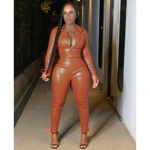 Echoine PU Leather Zipper Short Jacket and Grommet Lace Up PU Pants Set Two Piece Set Bandage Biker Bodycon Club Outfits Street