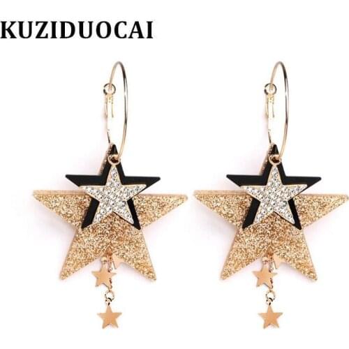 Kuziduocai New Fashion Jewelry Big Circle Copper Zircon Stacking Big Star Tassel Earrings For Women Brincos Pendientes Gift E-46
