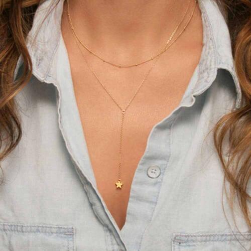Summer Fashion jewelry crescent moon necklace Tassel Five-pointed star Pendant necklace