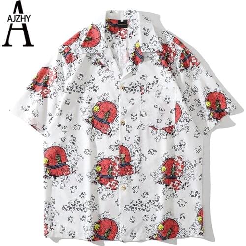Summer Beach Hawaiian Shirt Colorful Puzzle Anime Print Short Sleeve Shirt for Men Japanese Streetwear Hip Hop Fashion Shirts