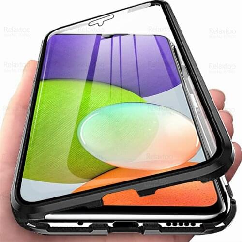 360° Magnetic Flip Case For Samsung Galaxy A22 4G A 22 6.4" A225F Double Sided Glass Metal Adsorption Bumper Protective Cover