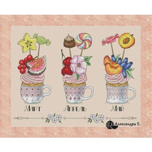 Cup Cake Series January February 2 Counted Cross Stitch 11CT 14CT 18CT DIY Chinese Cross Stitch Kits Embroidery Needlework Sets