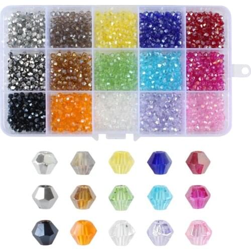 4MM Multicolor Clear Crystal Bicone Beads Box For DIY Bracelet Jewelry Making Accessories Multi-faceted Irregular Glass Bead Set