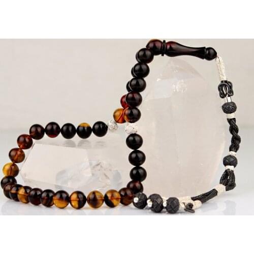 Natural Amber 1000 Silver Kazaz Tassel 33 Bead Prayer Beads Islamic Tasbih Rosary Men Women Meditation Jewelry From Turkey
