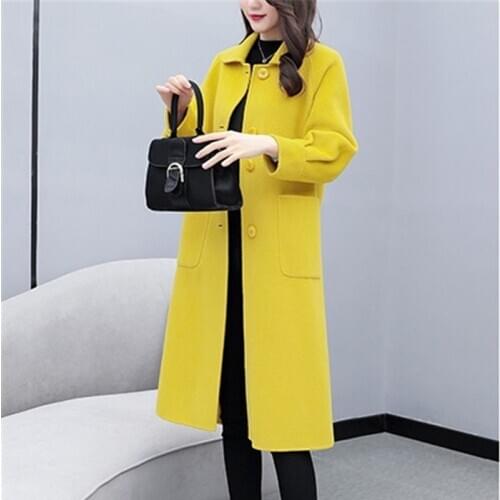 New Women Long Woolen coat Korean Autumn Winter lantern sleeve Woolen coats Quality Womens Loose Casual Trench coats Overcoats