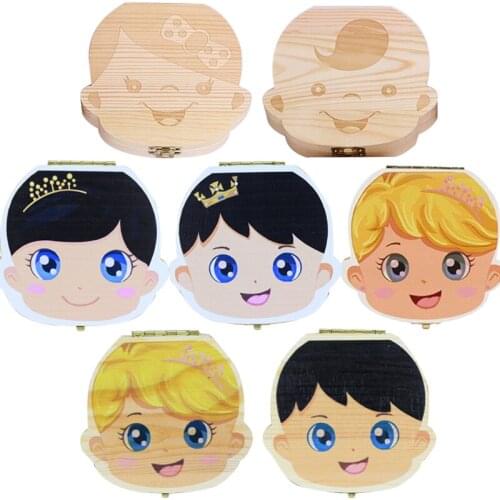 Baby Wood Tooth Box Organizer Spanish English Russian Teeth Storage Collect for Boys Girls Umbilical Save Keepsake Souvenir