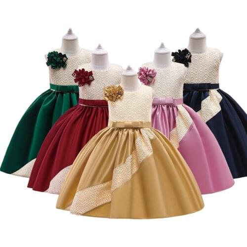 Western Style Girls Dress Children Princess Party Satin Splicing Pageant Gown Kids Dresses Formal Clothes For Wedding Evening