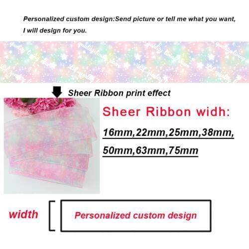 Customize Organza 10 sizes width heat transfer foil printed sheer ribbon custom design pattern wedding accessories 600 yards