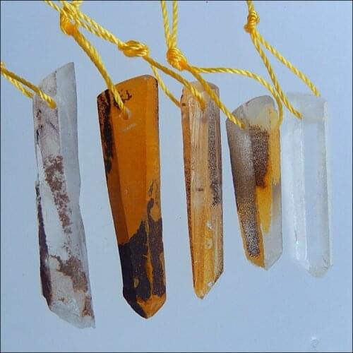Sell 5 pcs Natural Stone faceted Quartz Pendant,34*6*5mm,22*6*6mm,6.5g semiprecious stone charming necklace pendant jewelry