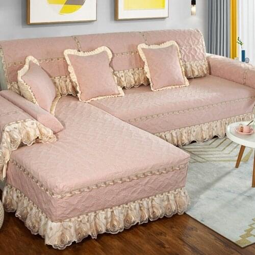 Full Set of Luxury Sofa Covers Pink Chenille Sofa Sets Cozy Soft Sofa Towel Slipcover Non-slip Cushion Backrest Combination Kit