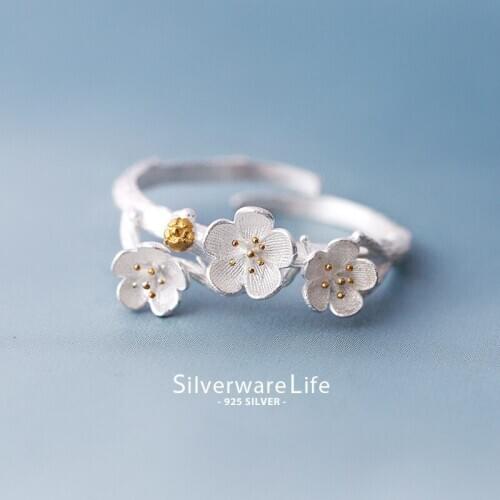 925 Sterling Silver Branch Flowers Rings For Women Fashion Lady Prevent Allergy Jewelry
