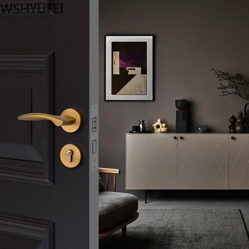 Modern indoor bedroom door lock household mute magnetic door lock yellow ancient wooden door American anti-theft furniture