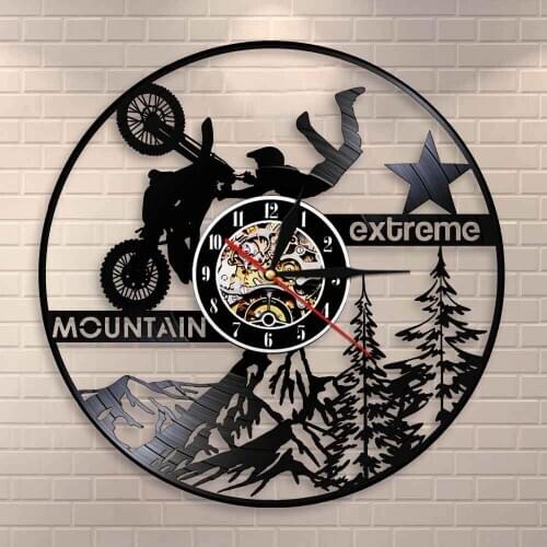 Mountain Extreme Sports Lighting LED Hanging Lamp Motorsport Riding Exclusive Vinyl Record Wall Clock Motorbike Dirt Bike Watch