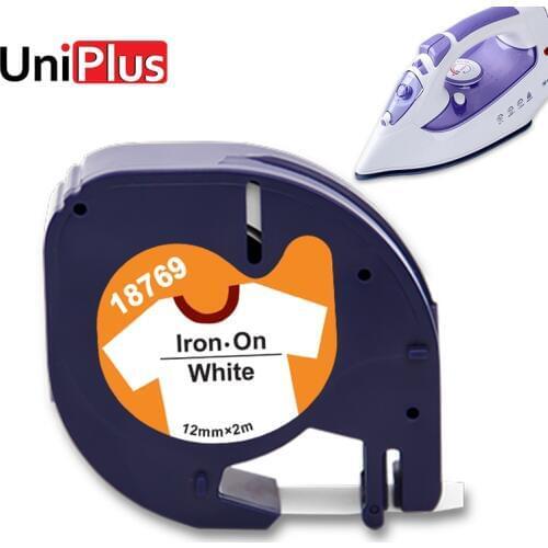 UniPlus 18771 Black on White Fabric Label Tapes Iron on Clothes 12mm Fit DYMO Label Printer Leratag LT-100H Plus LT-100T QX50