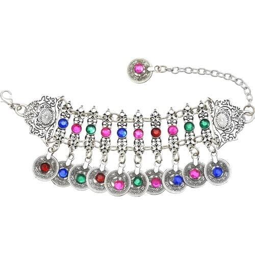 Vintage Gypsy Coachella Hipple Festival Cuff Bangle color Metal Rhinestone Leaf Tassel Chunky Bracelets Anklet For Women Indian