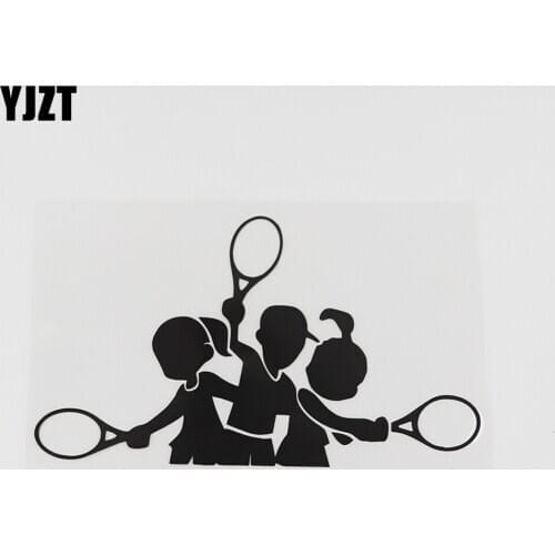 YJZT 15.1CMX8.7CM Lovely Kids Tennis Team Sports Decal Vinyl Car Sticker Black/Silver 8A-0766