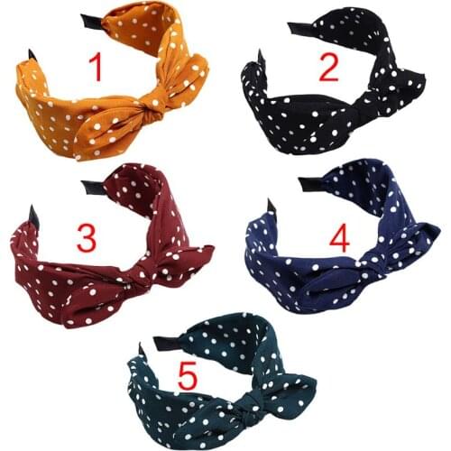 5 Colors Women Girls Vintage Wide Headband Polka Dot Printed Rabbit Ears Bowknot Korean Hair Hoop Anti-Slip Minimalist Headwear