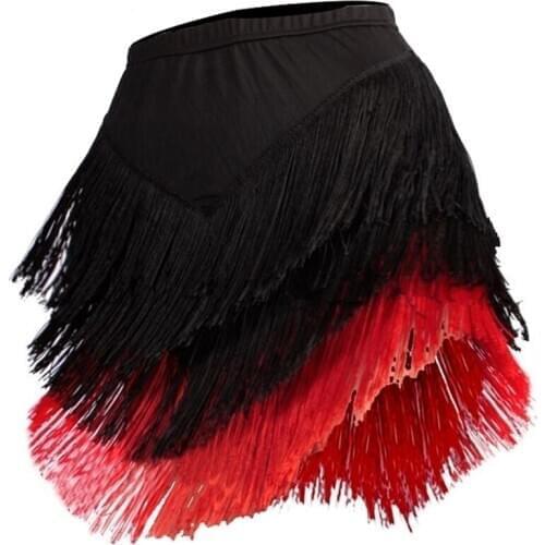 Women Latin Skirt Tango Rumba Dance Tassels Fringe Ballroom Asymmetric Adult Dance Performance Skirt 904-A419