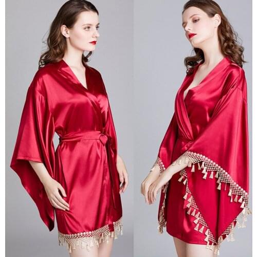 Womens Satin Wedding Kimono Bride Robe Sleepwear Bridesmaid Robes Pajamas Bathrobe Nightgown Spa Bridal Robes Dressing Gown