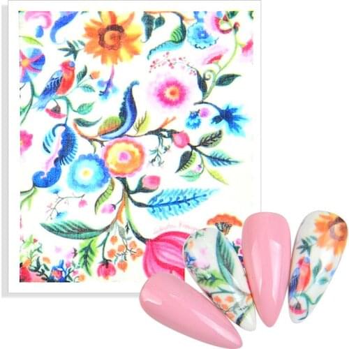 1 Sheet Summer Simple Green Nails Art Sticker Decorations Flower Leaf Tree Decals Water Transfer Sliders Bird Manicures Tattoos