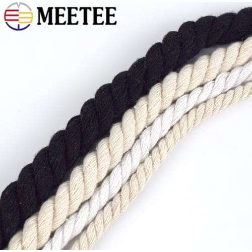 Meetee 5-20mm 3 Shares Twisted 100% Cotton Cords for Bag Decoration Rope DIY Home Textile Tied Ropes Sewing Accessories KY338