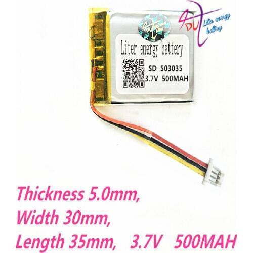 3 thread 503035 3.7V 500mAh 503136 Lithium Polymer LiPo Rechargeable Battery For Mp3 Mp4 PAD DVD DVR GPS DIY E-book bluetooth