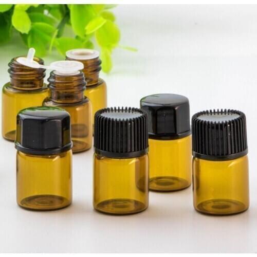 300pcs 1ml/2ml/3ml/5ml Dram Amber Glass Essential Oil Bottle Thin Glass Small Brown Perfume Oil Vials Sample Test Bottle Jars