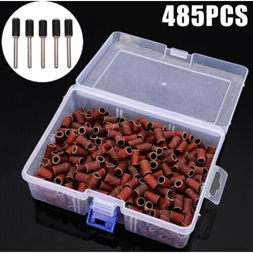485PCS/Set 1/4" Sanding Sleeves Grinding 60#-600# Grits 5 Mandrel Rotary Tools Wheel Sanding Rotary Tool