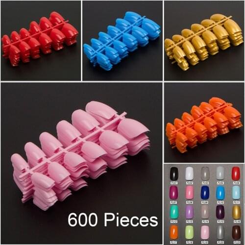 600pcs/pack Fake Nails Full Cover Color Red Acrylic Decoration Short False French Nail Art Tips for UV Gel Nail Art Salon